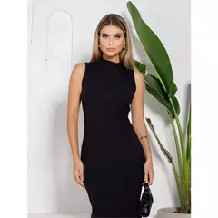 Vestido Midi Regata Gola Alta Feminino Tubinho Modelador Canelado