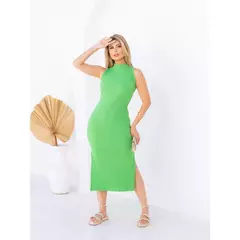 Vestido Midi Regata Gola Alta Feminino Tubinho Modelador Canelado - Marandola Moda