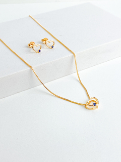 Conjunto Coração Vazado com Zircônia Azul - comprar online