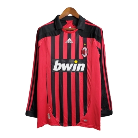 Camisa Retrô AC Milan I 2007/2008 manga longa - Masculina Adidas - Vermelha e preta