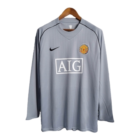 Camisa Retrô Manchester United Goleiro 2007/2008 manga longa - Masculina Nike - Cinza com detalhes em preto