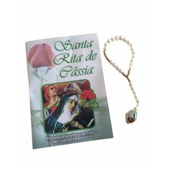Terço de Santa Rita De Cassia com folheto de oração.