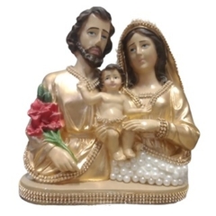 Imagem da Sagrada Família Colorida (busto) 24cm Com Perolas e Strass