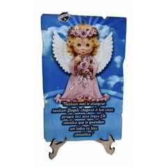 Quadro De Anjo Da Guarda Em Mdf 14 X 19 Cm (modelo 4 Azul)