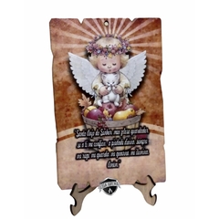 Lindo Quadro Decorativo Arte Sacra Anjo Da Guarda em MDF 14 x 19 cm (Bege modelo 6)