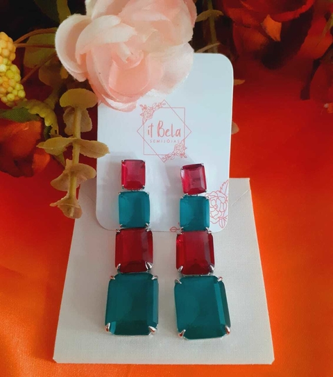 Brinco Cascata Retângulos,Blue Sade/ Rubi