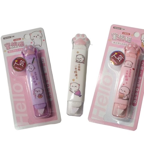 Pegamento doble cara con corrector 2 en 1 gatito