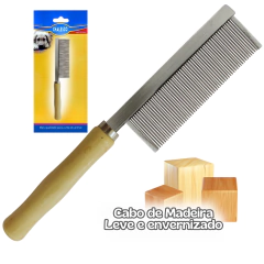 Pente 64 dentes com Cabo de madeira e Corpo Inox Chalesco