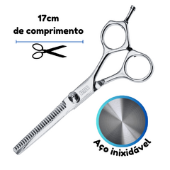 Tesoura Profissional com Lâmina Dentada em Aço Cromado com Botão Regulador de Tensão 14cm Chalesco na internet