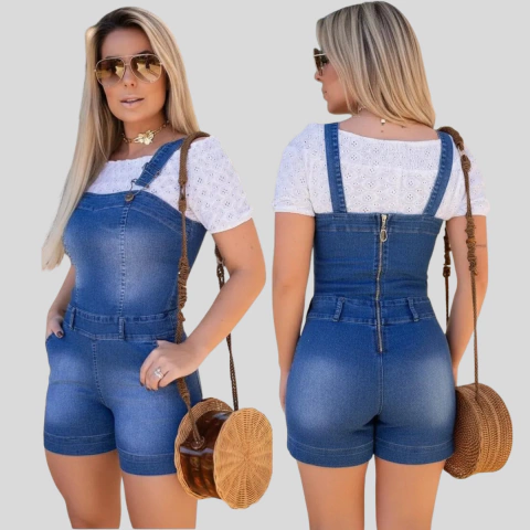 Macaquinho Jeans Lastex Curto – Visual Moderno e Confortável - comprar online