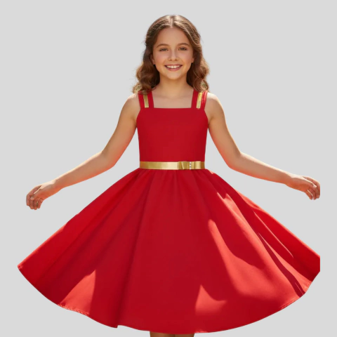VESTIDO INFANTIL RODADO COM LAÇO E PÉROLAS – ELEGANTE E CONFORTÁVEL