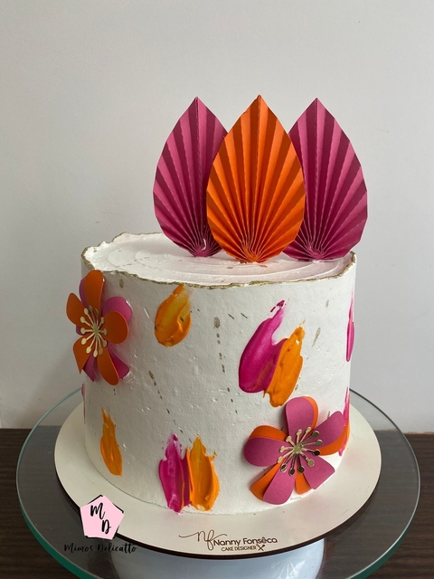 Topo de Bolo Palm Leaf com Flores