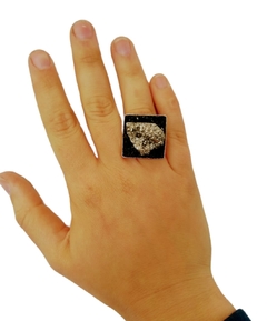 anillo regulable turmalina negra y pirita - Caleido Piedras 