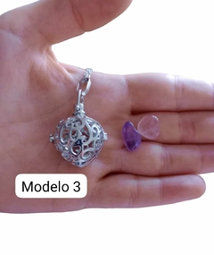 collar relicario con cuarzo rosa y amatista - comprar online