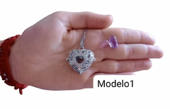 collar relicario con cuarzo rosa y amatista - Caleido Piedras 