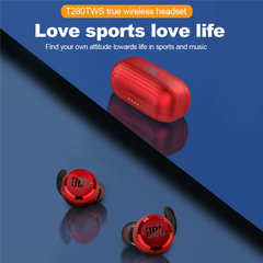 Jbl t280 tws fones de ouvido bluetooth estéreo baixo som fone com cancelamento ruído sem fio com microfone caso carregamento quente - COISA DE HOMEM
