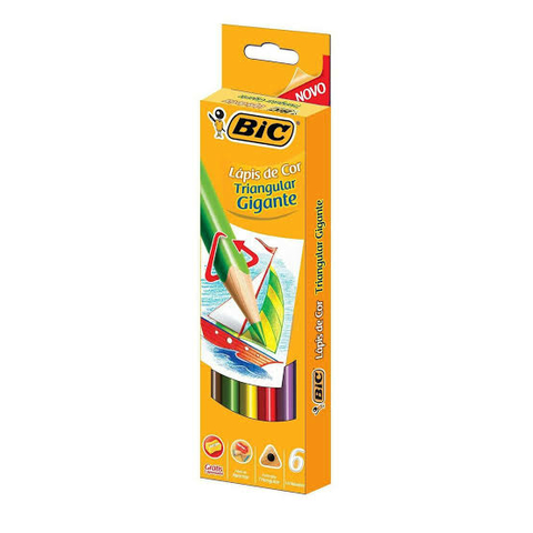 Lápis de Cor Bic Triangular Gigante Jumbo 6 Cores