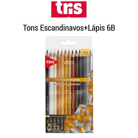 Lápis de Cor Tris Vibes Tons Escandinavos 12 Cores+Lápis Preto 6B