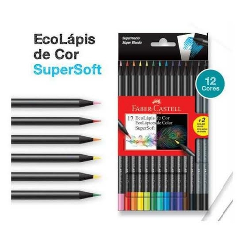 Lápis de Cor Faber-Castell SuperSoft 12 Cores+2 Lápis Preto