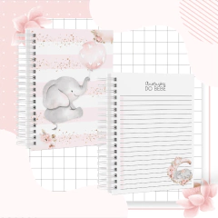 Kit Livro do Bebê + Caderneta de Saúde e Vacinação Menina - Tema Elefantinha