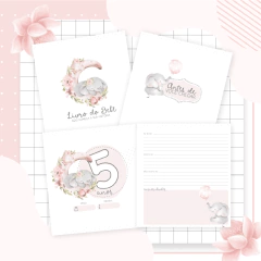 Kit Livro do Bebê + Caderneta de Saúde e Vacinação Menina - Tema Elefantinha - Fazendo Arte e Mimos - Papelaria personalizada / Encadernação artesanal/ Velas e home spray