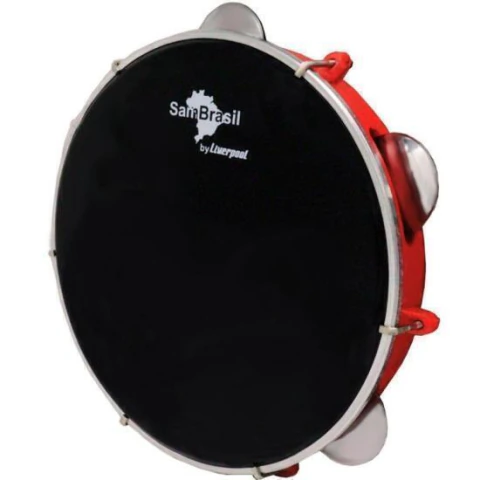 Pandeiro 10” Premium Pele Preta SamBrasil Liverpool Vermelho