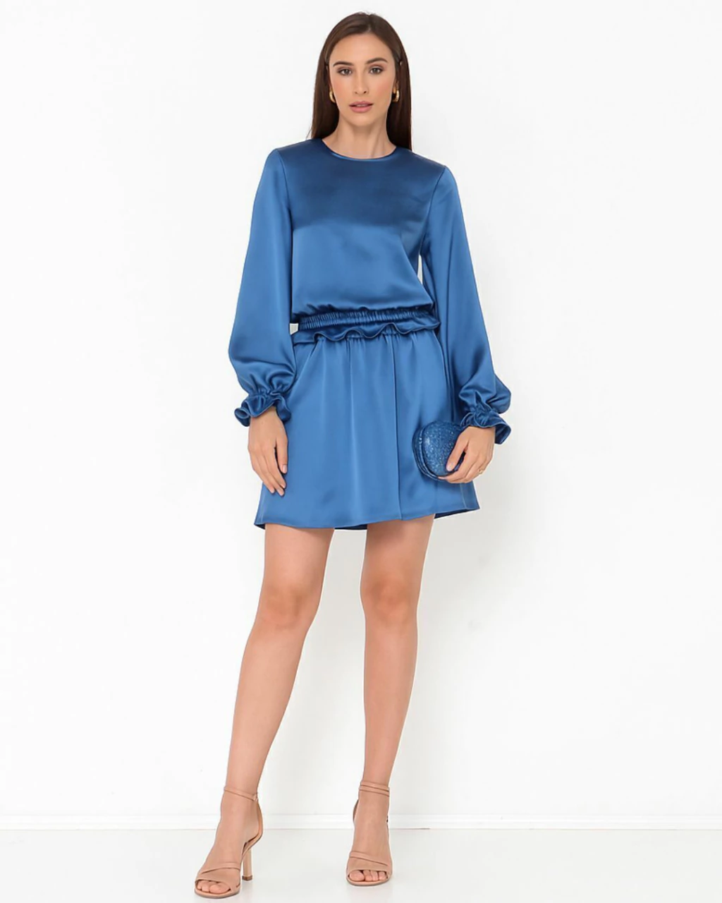 VESTIDO BLUSÊ MANGA LONGA AZUL