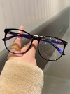 Moldura De Óculos Retrô Transparente Fashion Feminina Homem Antiluz Azul Com Espinha Redonda