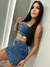 Conjunto Cropped sem Alça e Saia Jeans Pimenta Original na internet