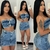 Conjunto Cropped sem Alça e Saia Jeans Pimenta Original