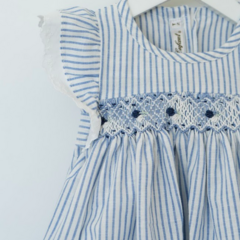 Vestido Smock Lino Carmela celeste - ALBA MIA
