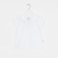 Remera M/Cortas Cuello Volado Flor Rosa - ALBA MIA