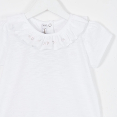 Remera M/Cortas Cuello Volado Flor Rosa - tienda online