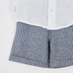 Bermuda Lino Rayado Azul - comprar online