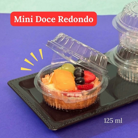 Embalagem Mini Doce Redondo Tampa Articulada 125ml Bolos Tortas Mousses Pudim Doces Sobremesas