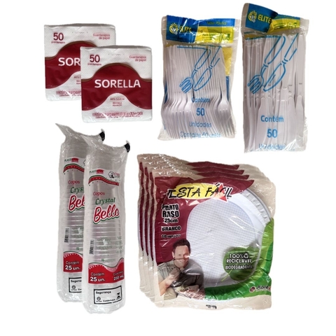 Kit Descartável Resistente Festa Churrasco Evento Até 40 Pessoas