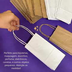 Mini Sacola Kraft Branco 8x5x16 Cosméticos Presentes Loja - Aliece