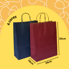 10 Sacola Kraft Colorida Grande com Alça 24x10x33 Presente Loja Embalagem