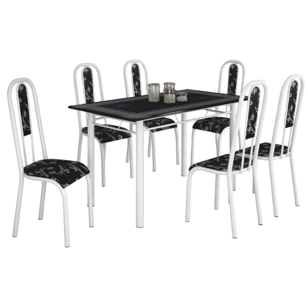 Mesa Madri 140 com 6 Cadeiras - Móveis Teixeira
