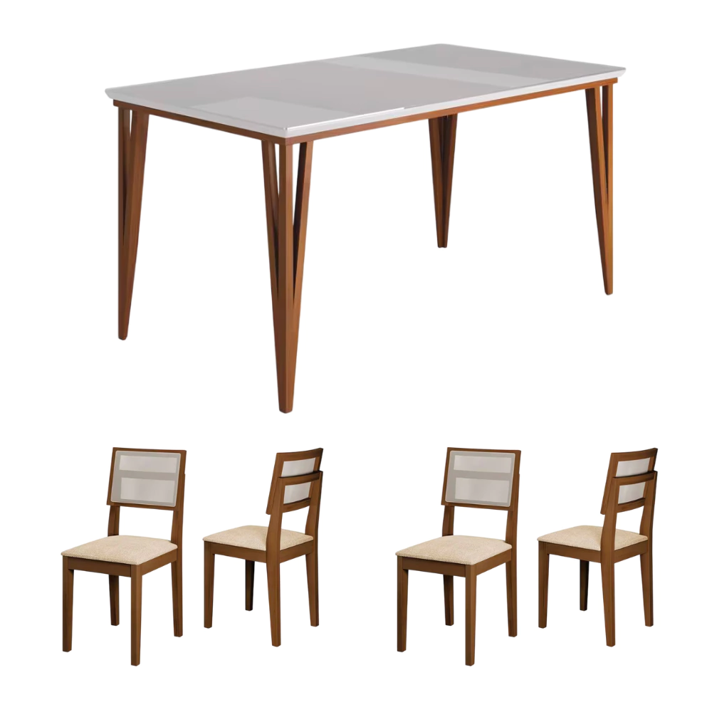 Mesa com Vidro Safira Light de 4 cadeiras 136x90 - Dobue