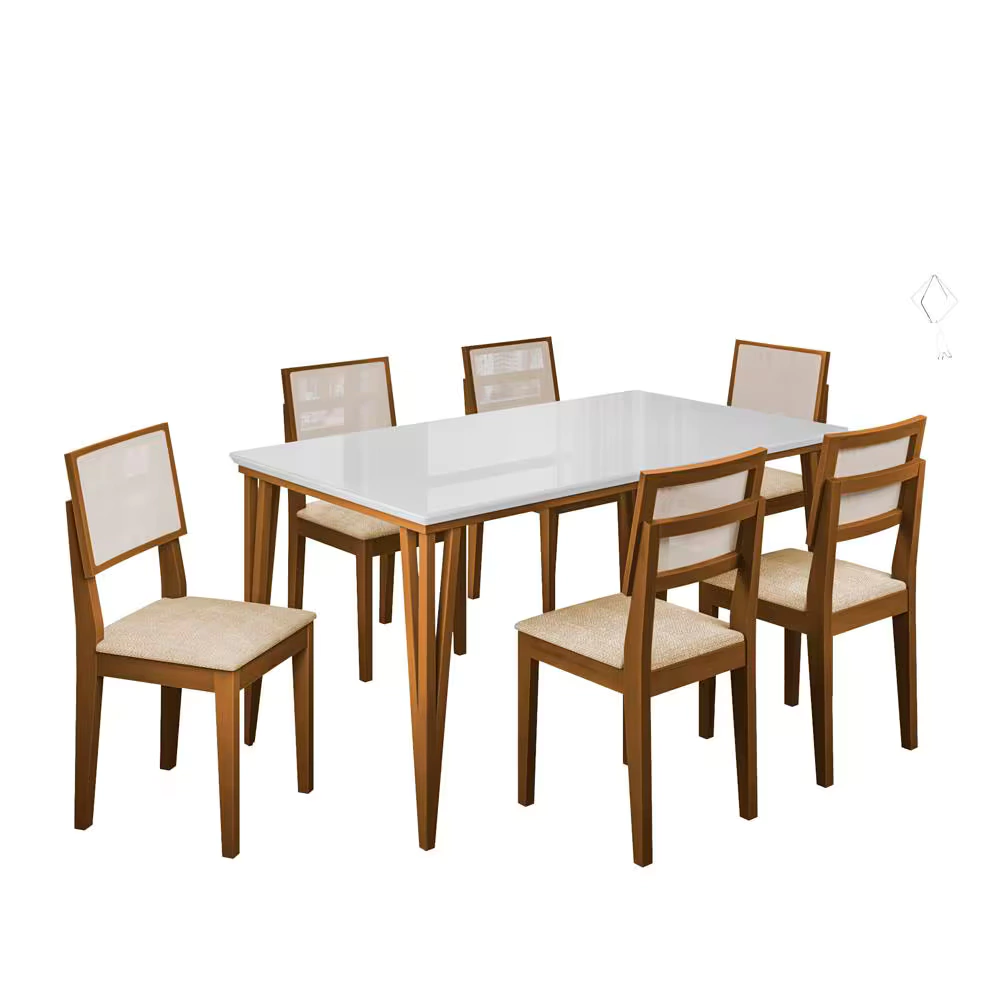 Mesa com Vidro Safira Light de 6 cadeiras 160x90 - Dobue