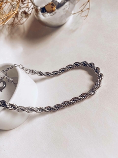 Pulseira Cordão Baiano, Banho de Ródio. - comprar online