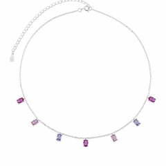 Choker Zircônias Ovais Lavanda e Pink