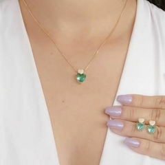Conjunto Corações cravejado e Verde