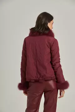 Casaco pele coelho gola fox - Burgundy - comprar online