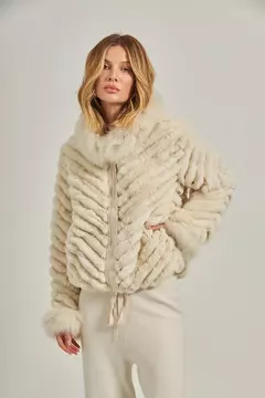 Casaco pele gola fox - Off White