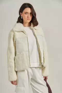 Casaco puffer de pele com bolso - Off White