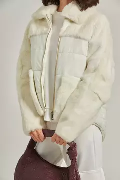 Casaco puffer de pele com bolso - Off White na internet