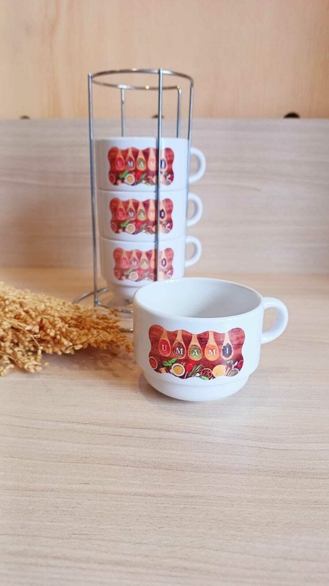 Kit 4 xícara + suporte