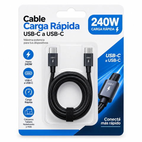 Cable Carga Rapida 240 W USB C-C 1.5 Mts